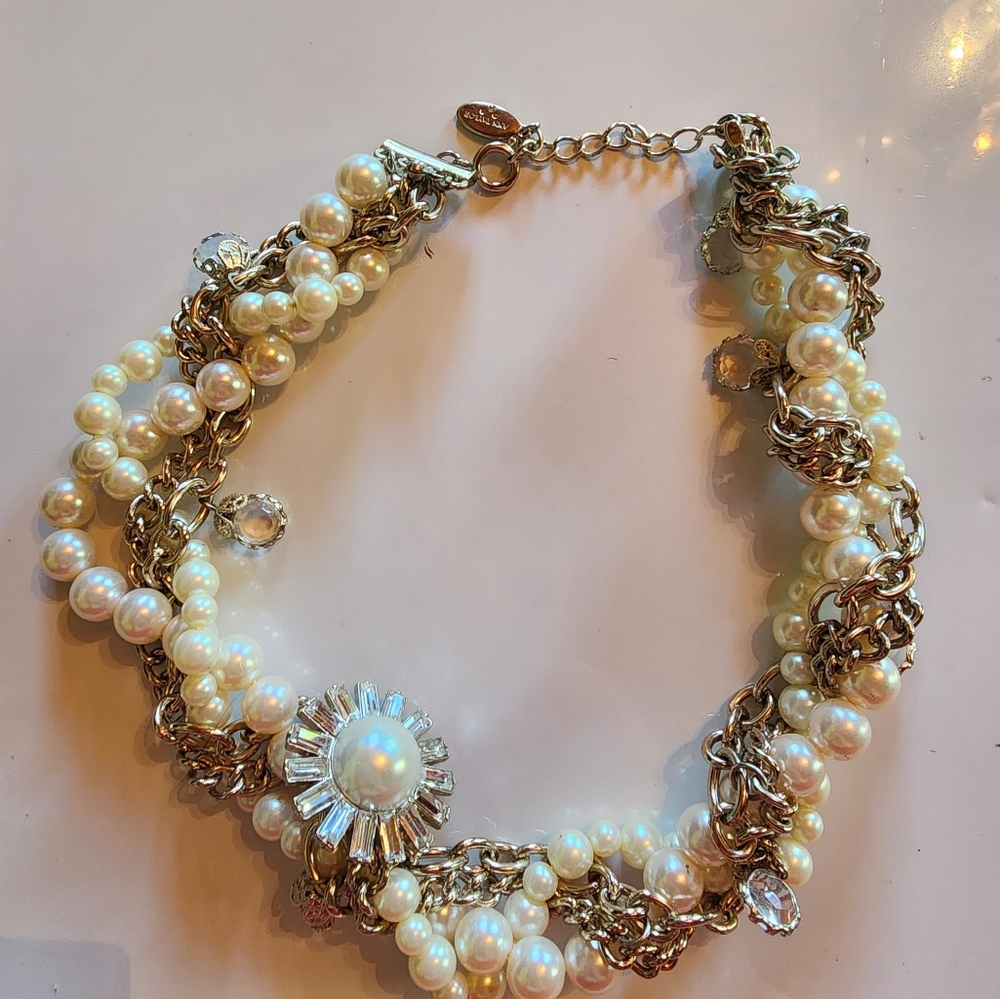 #5 Ann Taylor Chunky Rhinestones and Pearls Necklace